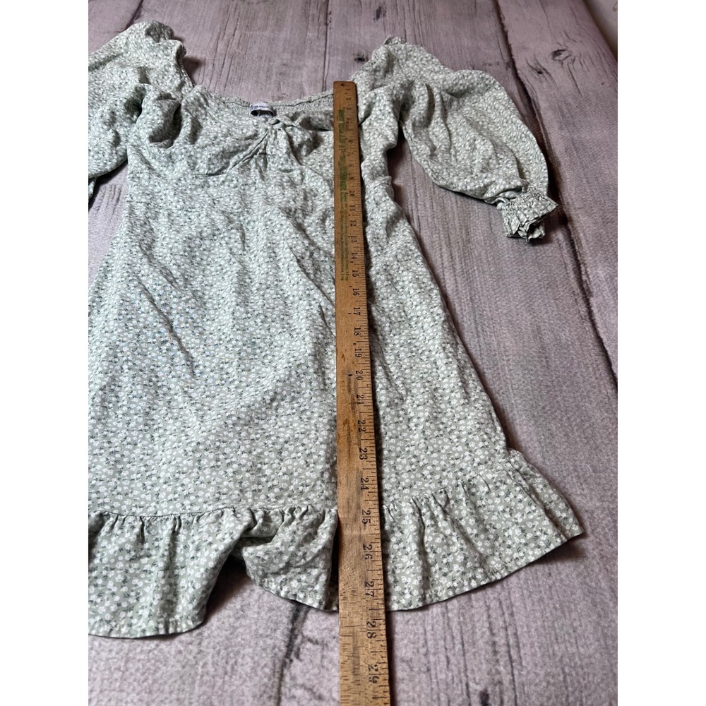 Hollister Floral Mini Dress Womens Medium Green Excellent Puff Sleeve Smocked - Picture 4 of 5